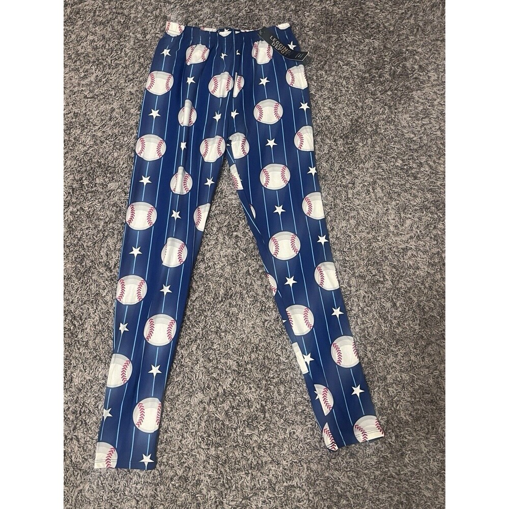 NEW Leggings Depot - Blue with Baseball Print Leggings- Women's One Size